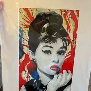 Red and Black Pop Art Painting Portrait of Audrey Hepburn by Peter O’Neill